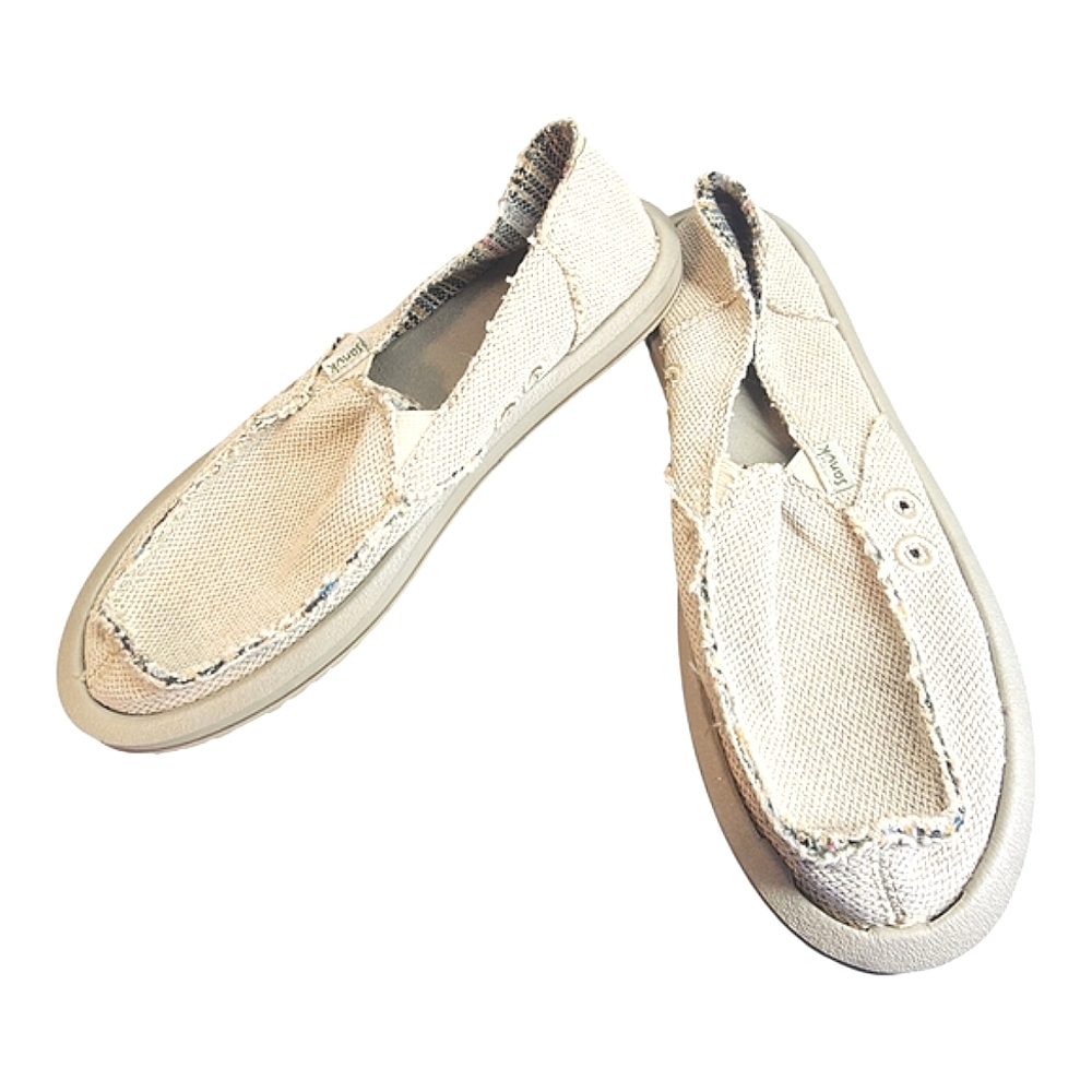 Sanuk Cream Flats & Loafers Womens Sz 7 Donna Hemp Slip On Shoes Comfy Neutral